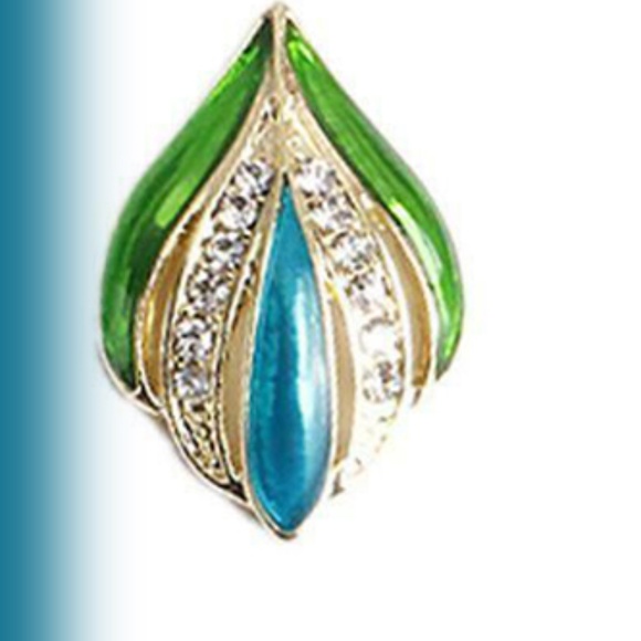 Blue/Green Enamel & Rhinestones Stud Earrings - They shine with elegance - Picture 4 of 5